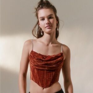 Velvet corset top with rhinestone straps